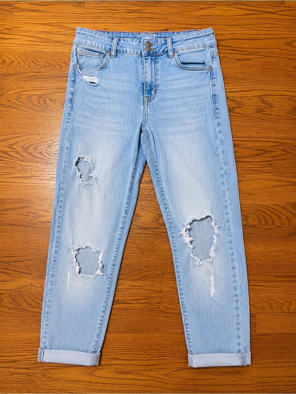 Kiki LaRue Size 12 Distressed Skinny Jeans Raw Hem Light Wash Denim